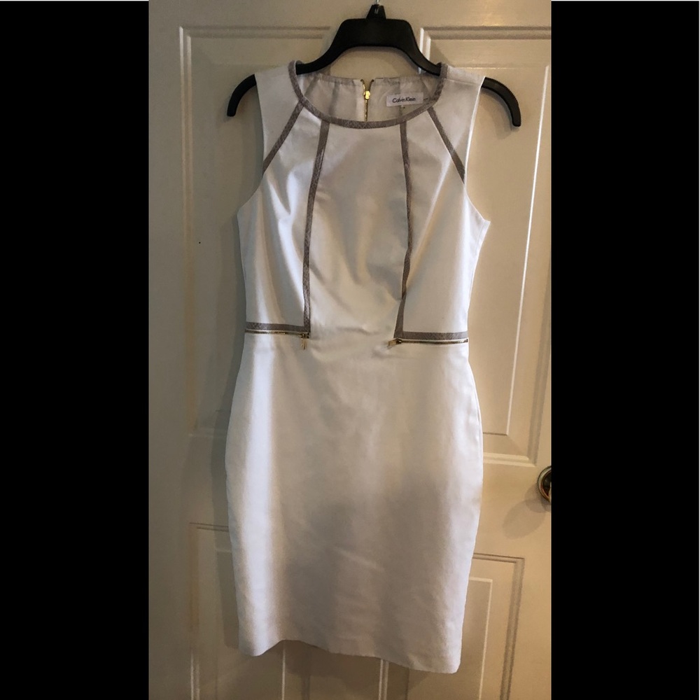 Calvin Klein shift dress with snake trim.